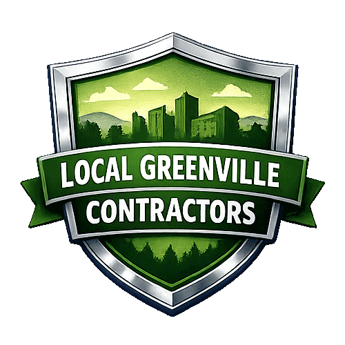 Local greenville contractors logo made up of green and silver colors